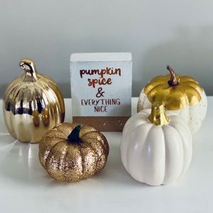 Fall farmhouse glam pumpkins & sign decor bundle